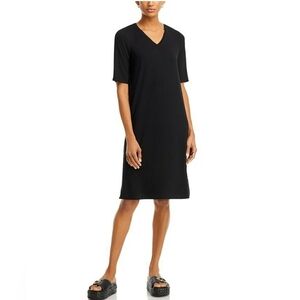 Eileen Fisher V Neck Elbow Sleeve Dress, Color Black, Size S/P